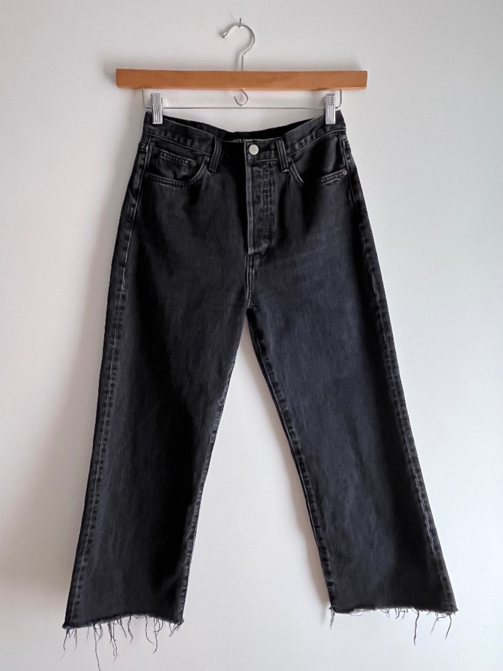 Denim Forum Farrah High Rise Cropped Wide Leg Jeans – Washed Black, Size 28